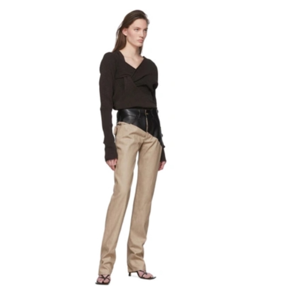 Bottega Veneta Leather-paneled high-rise straight-leg jeans